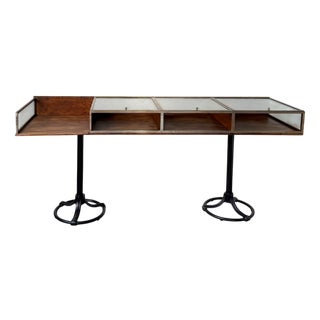 Display Cabinet on Legs in Oak and Brass-Plated Metal, 1950 For Sale