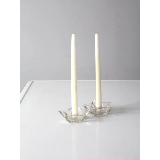 Mid 20th Century Vintage Cut Glass Star Shaped Candle Holders Pair For Sale - Image 5 of 11