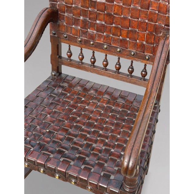 Late 19th Century Oak and Woven Leather Armchairs, 1880s, Set of 2 For Sale - Image 5 of 13