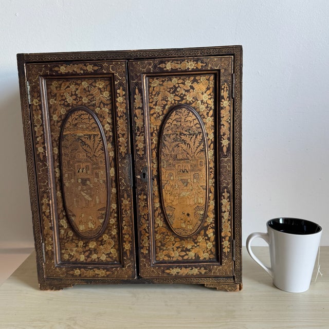 Antique Chinese 17" Black Lacquered Collectors Cabinet Qing Dynasty For Sale - Image 11 of 11