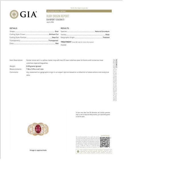 1.81 Carat Ruby Diamond 18k Yellow Gold Ring, Gia Certified Size 5.75 For Sale In Los Angeles - Image 6 of 6