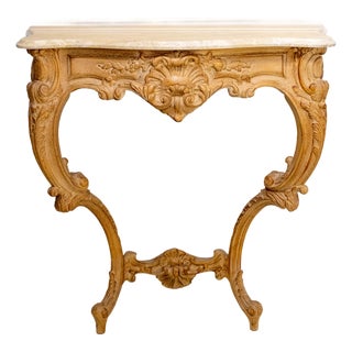 French Marble Top Carved Base Console Hall Table For Sale