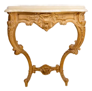 French Marble Top Carved Base Console Hall Table
