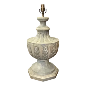 Light Grey Carved Wood Lamp