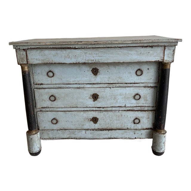 19th Century French Empire, Painted Commode With Brass Accents For Sale
