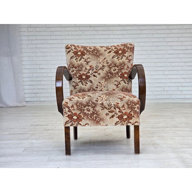 Art Deco Danish Armchair in Furniture Velour and Beech Wood, 1950s For Sale - Image 9 of 18