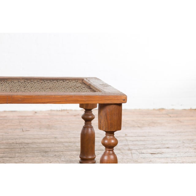 Brown Indian Antique Window Grate Made into a Coffee Table with Turned Baluster Legs For Sale - Image 8 of 11
