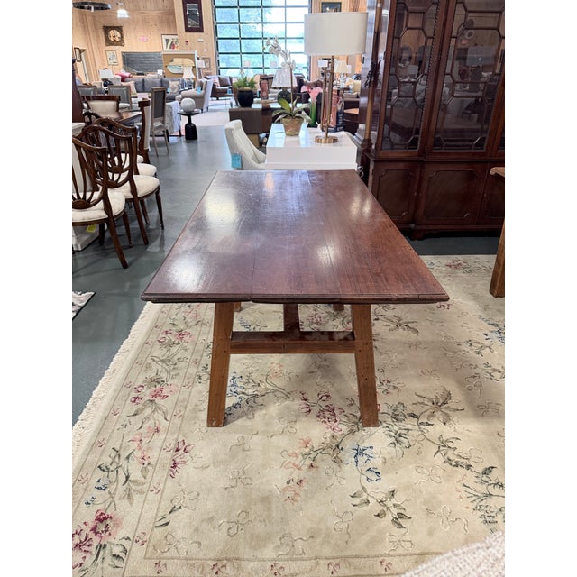 Arts & Crafts Vintage Arts & Crafts Mission Solid Oak Dining Table With Trestle Base For Sale - Image 3 of 8