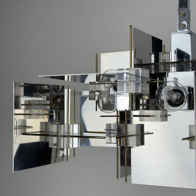 Gaetano Sciolari Vintage Metal Chandelier by Gaetano Sciolari, Italy, 1950s For Sale - Image 4 of 18