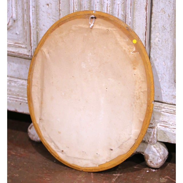 Wood 19th Century French Napoleon III Oval Fixé Sous Verre Painting in Gilt Frame For Sale - Image 7 of 7