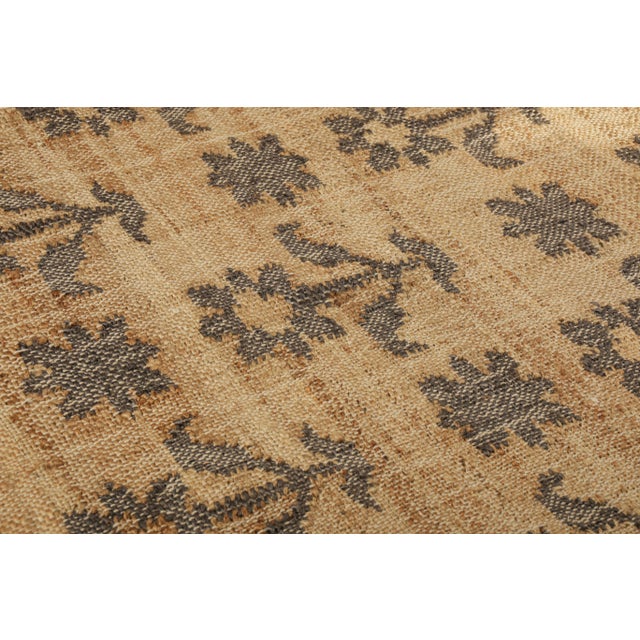 Contemporary Rug & Kilim's Block Print Flatweave Rug in Beige with Brown Floral Patterns - 13x19 For Sale - Image 3 of 5