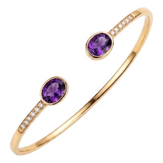 Amethyst & Cubic Zirconia Open Cuff Bangle in 18k Gold Plated For Sale