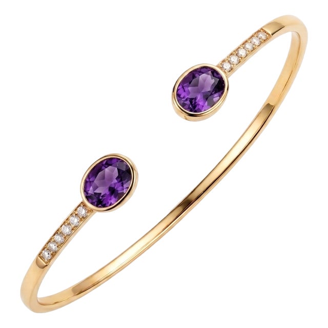 Amethyst & Cubic Zirconia Open Cuff Bangle in 18k Gold Plated For Sale