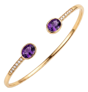 Amethyst & Cubic Zirconia Open Cuff Bangle in 18k Gold Plated