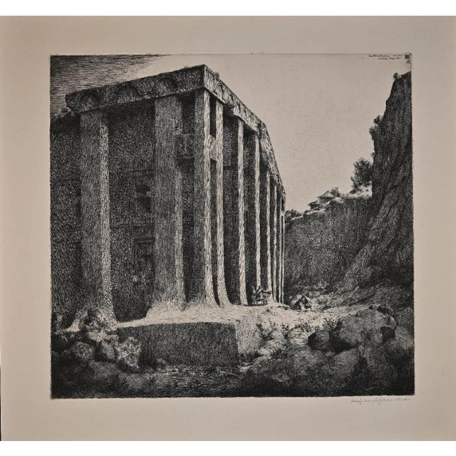 Historical Monument is an original etching on paper realized by Lino Bianchi Barriviera in 1936. Hand-signed in pencil on...