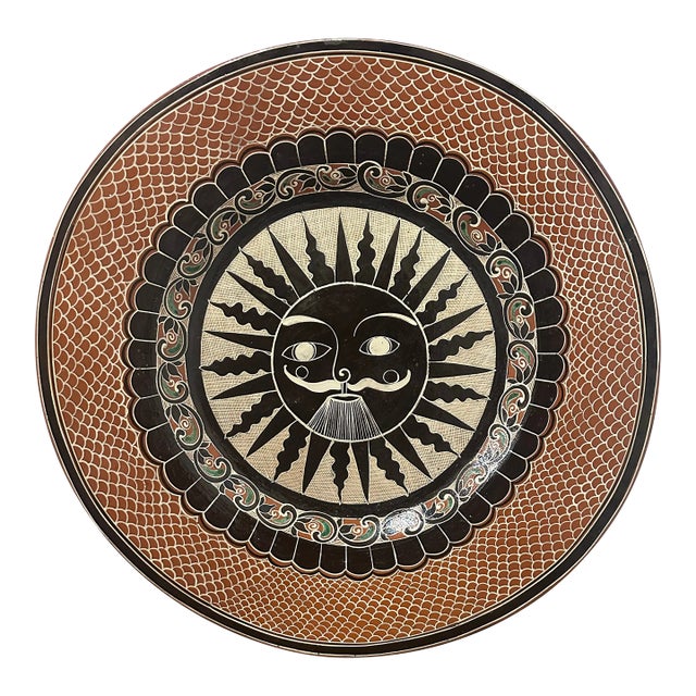 Late 20th Century Sun Folk Art Plate From Tonala, Mexico For Sale