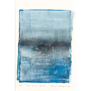 Isla De La Pasion-05 Abstract Landscape Monoprint Grey Blue by Carrie Bergey For Sale
