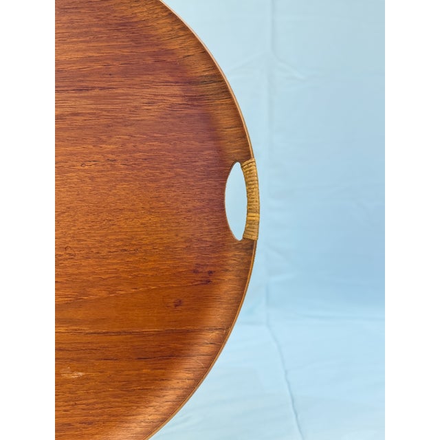 Mid-Century Modern Vintage Danish Modern Round Teak Serving Tray With Cutout Handles, Marked Fh Denmark For Sale - Image 3 of 13