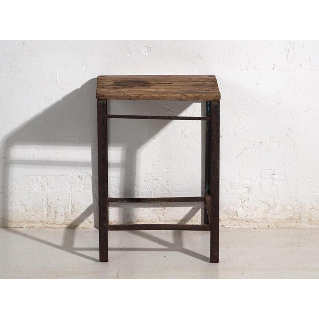 Antique Industrial Stool in Pine Wood and Iron, Central Europe, 1950 For Sale - Image 5 of 8