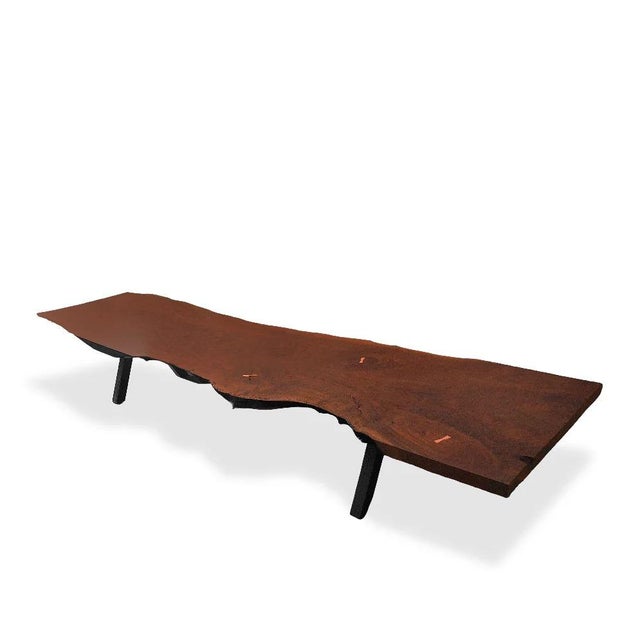 Custom 16 Feet Double Slab Claro Walnut With Cantilever Base Table - George Nakashima Inspired For Sale - Image 12 of 15