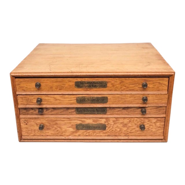 Antique German Oak Silver Flatware Chest For Sale