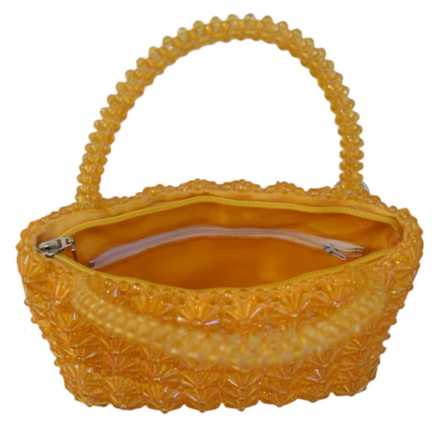 Plastic Vintage Handmade Orange Acrylic Beaded Handbag For Sale - Image 7 of 7