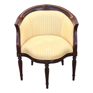 2003 Southwood Hickory Nc Sheraton Inlaid Mahogany 5 Leg Barrel Tub Chair Arm Chair For Sale