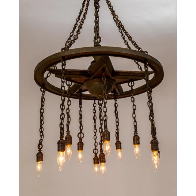 Large Antique 11-Light Metal Star Chandelier For Sale - Image 11 of 12