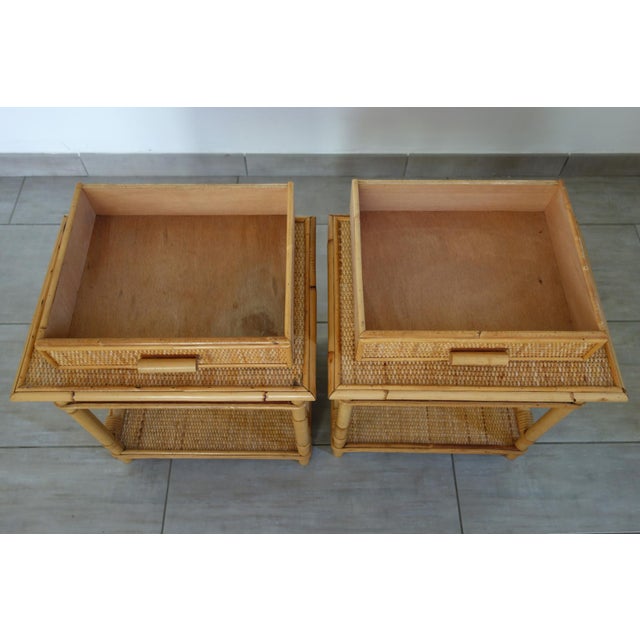 Bedside Tables in Woven Wicker and Bamboo, 1970s, Set of 2 For Sale - Image 9 of 16