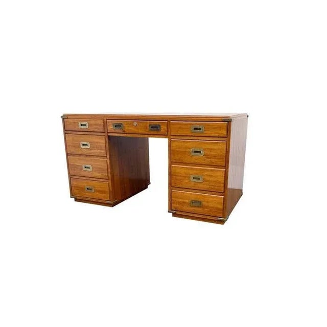 1970s National Mt. Airy Military Campaign Style Executive Desk For Sale - Image 10 of 12