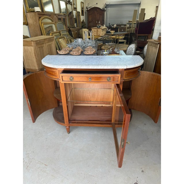 1900-1909 French Louis XVI Demilune Carrara Marble Top Sideboard / Buffet For Sale - Image 13 of 14