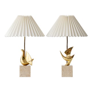 Philippe Jean Sculptural Brass Bird Table Lamps, Signed Limited Editions, 1980, Set of 2 For Sale