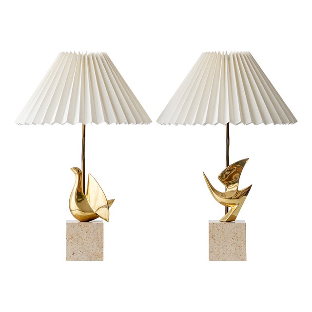 Philippe Jean Sculptural Brass Bird Table Lamps, Signed Limited Editions, 1980, Set of 2 For Sale