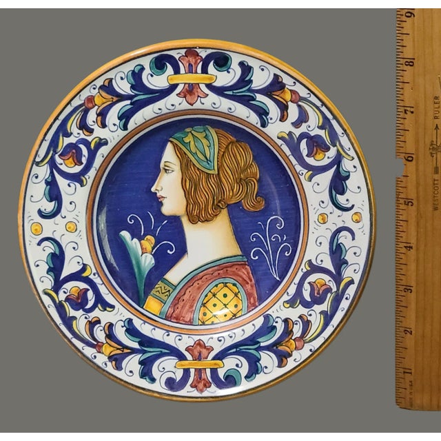 Ceramic Vintage Italian Deruta Majolica Painted Renaissance Portrait Decorative Plate #3 For Sale - Image 7 of 9
