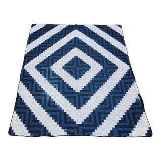 20thc Blue & White Log Cabin Quilt For Sale