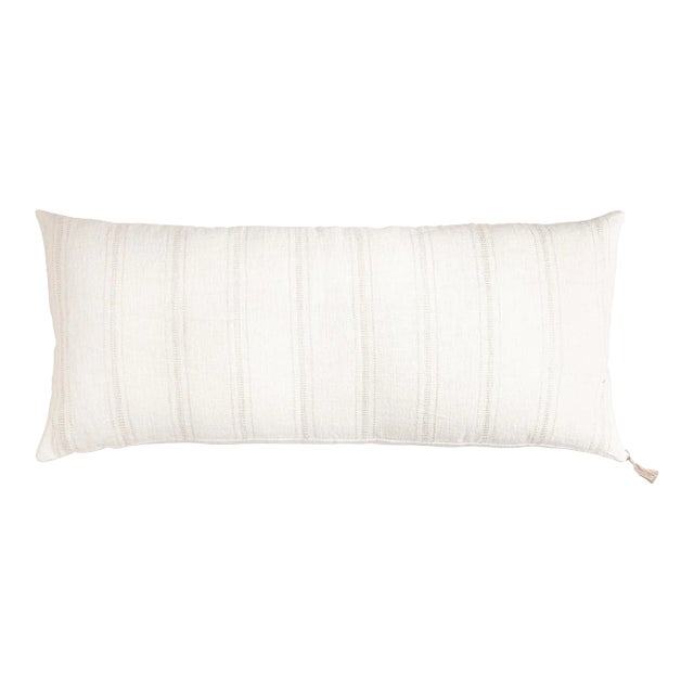 White So Soft Linen Pillow Cover With Natural Beige Stripes For Sale