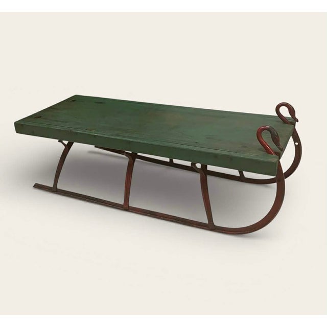 Rare Late 19th C. American Sled - Wrought Iron Swan Necks and Heads Wonderful American folk art child's sled with highly...