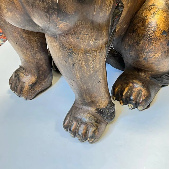 Very Large Chinese or Japanese Carved Wooden Fu Lions - A Pair For Sale - Image 4 of 12