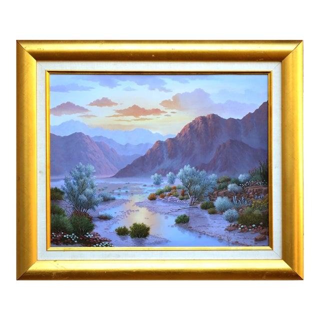 Vintage Sunset Landscape Painting, Oil on Canvas, Signed by Leyette Edens For Sale
