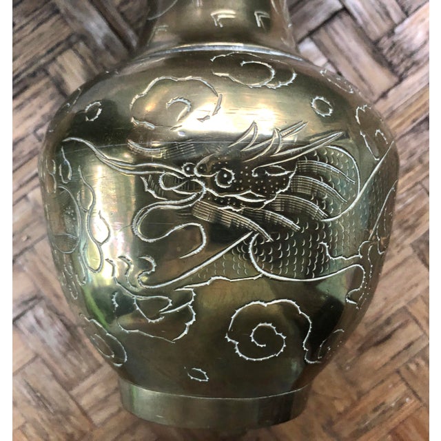Chinese Brass Dragon and Cloud Etched Vase Chairish