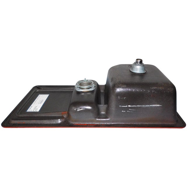 1983 Vintage Kohler Epicurean Sequoia (Red) 4-Hole Acid Resistant Porcelain & Cast Iron 2 Basin Drainboard Kitchen Sink For Sale - Image 14 of 16