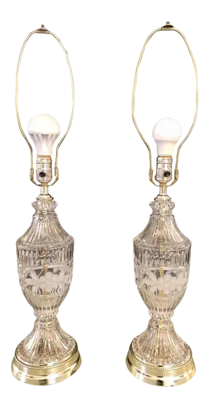Cut Glass Lamps Having an Urn Form - a Pair