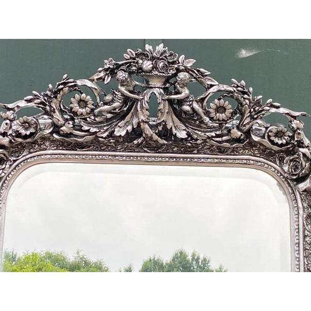 1970s 1970s French Artisan Louis XVI Silver Beech Wall Mirror For Sale - Image 5 of 10