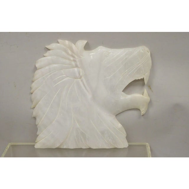 Vintage Italian Carved White Alabaster Lion Head Sculpture Statue Figure (B) For Sale - Image 10 of 11