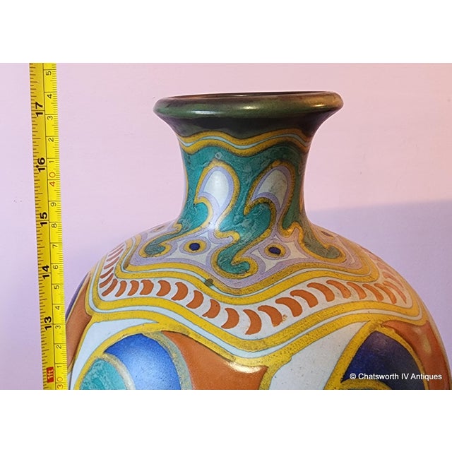 Rare Monumental Antique Art-Nouveau Dutch Holland Large Gouda Pottery Vase #711 C1918 For Sale - Image 10 of 14