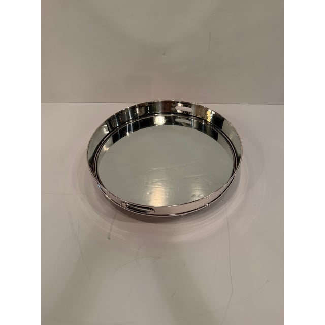 1980s Round Vintage Silver Plate & Mirror Tray by Ralph Lauren For Sale - Image 5 of 8