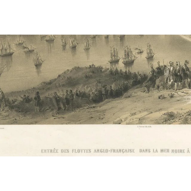 Anglo-French Fleets Entering the Black Sea from the Bosphorus – Crimean War Lithograph, circa 1854 This dramatic 19th-...
