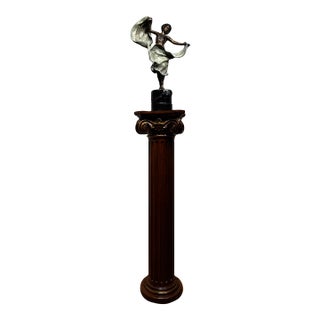 Late 20th Century Large Art Deco Style Patinated Metal Dancer Sculpture With Neoclassical Wood Pedestal For Sale