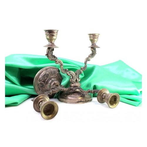 Silver 2-Light Candelabras with Shell-Shaped Reliefs, Set of 2 For Sale - Image 5 of 6