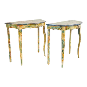 Pair of Demilunes or Center Table Painted by Ira Yeager